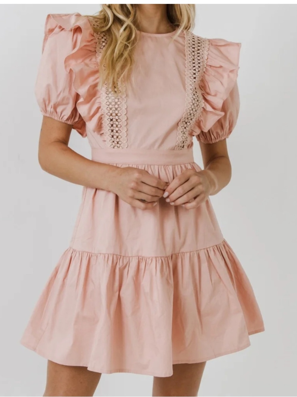 NWT English Factory Pink Ruffle Lace Trim Short Dress